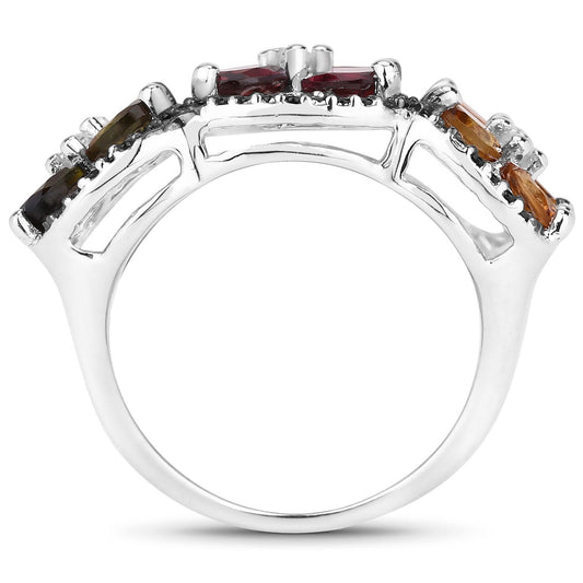 8.38 Carat Genuine Multi Tourmaline .925 Sterling Silver Ring