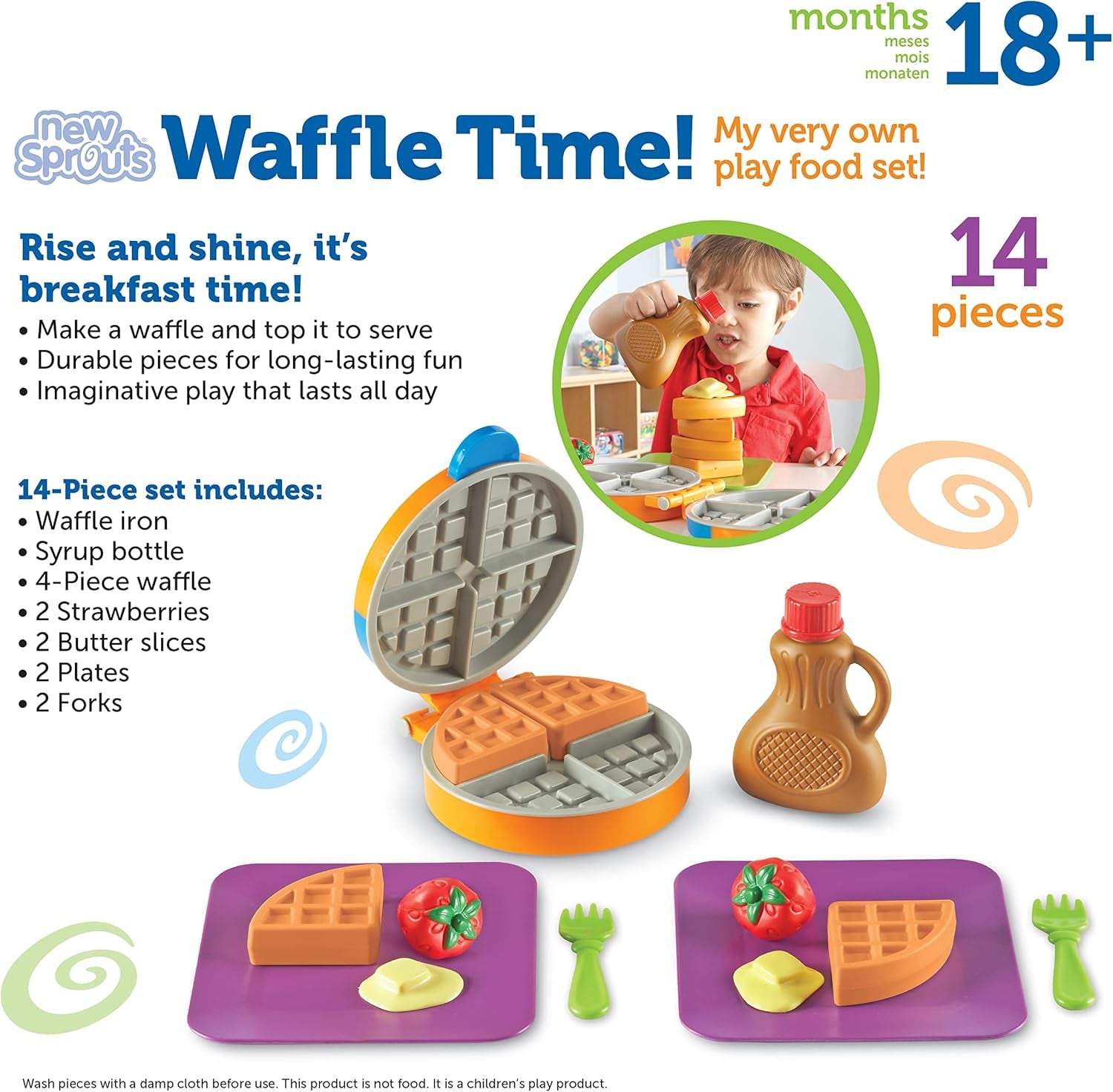 New Sprouts Waffle Time - Breakfast Pretend Play Food Kitchen Toys, Montessori Educational Game, Fine Motor Skills, Gifts for Boys and Girls