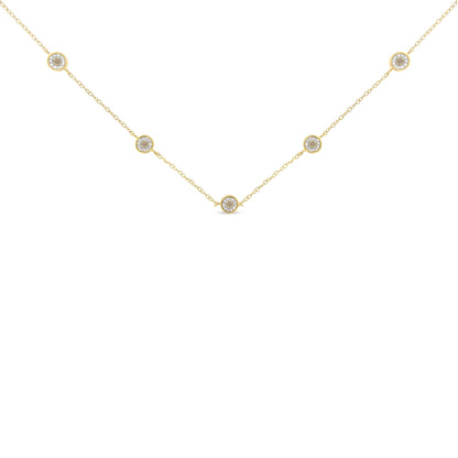 Yellow Color Plated Sterling Silver Diamond Station Necklace (1/2 cttw, K-L Color, I2-I3 Clarity)