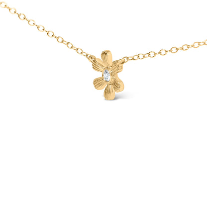 10K Yellow Gold 1/8 Cttw Diamond Floral Station Chain Necklace (I-J Color, I1-I2 Clarity)