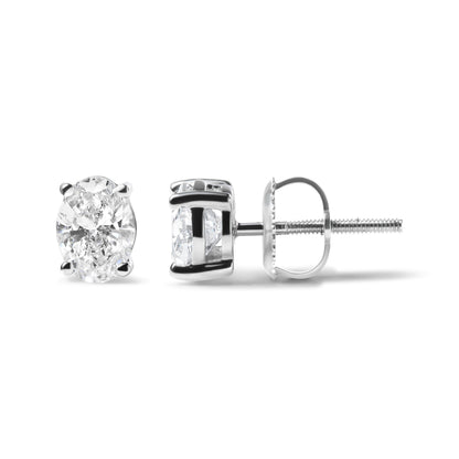 14K White Gold 2.0 Cttw Prong Set Lab Grown Oval Diamond Solitaire Stud Earring (F-G Color, VS1-VS2 Clarity)