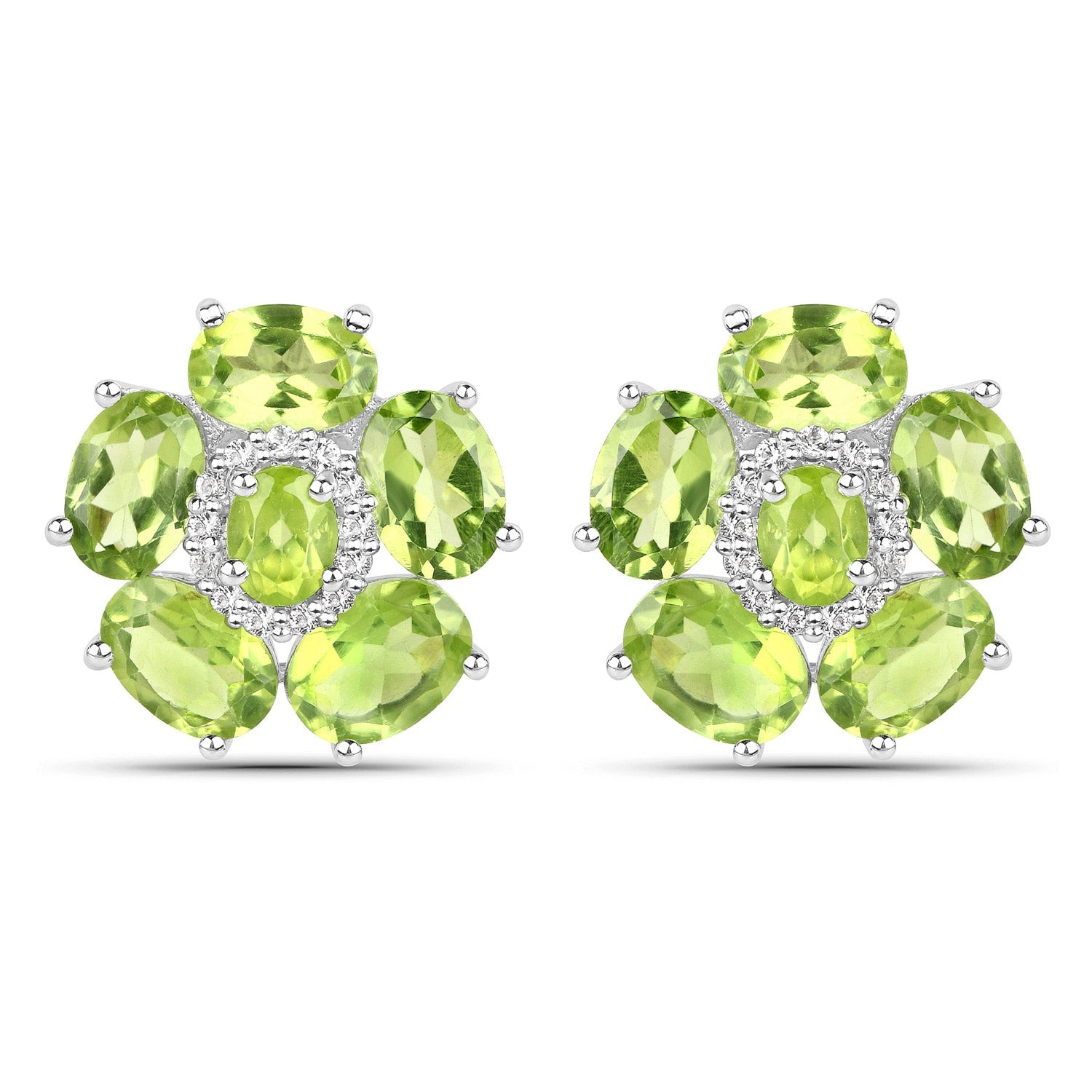 18K White Gold Plated 9.26 Carat Genuine Peridot and White Topaz .925 Sterling Silver Earrings