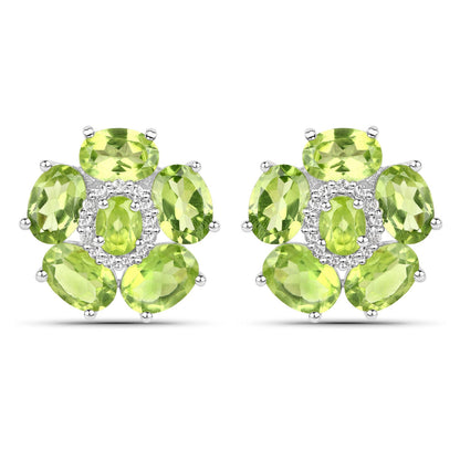 18K White Gold Plated 9.26 Carat Genuine Peridot and White Topaz .925 Sterling Silver Earrings