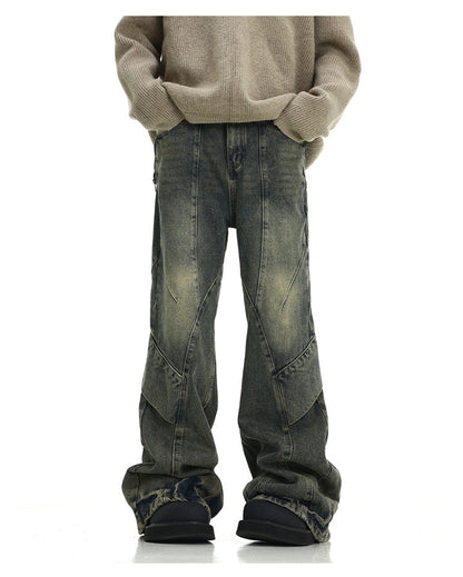 American Retro Distressed Yellow Mud Washed Jeans