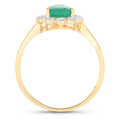 1.22 Carat Genuine Zambian Emerald and White Diamond 14K Yellow Gold Ring