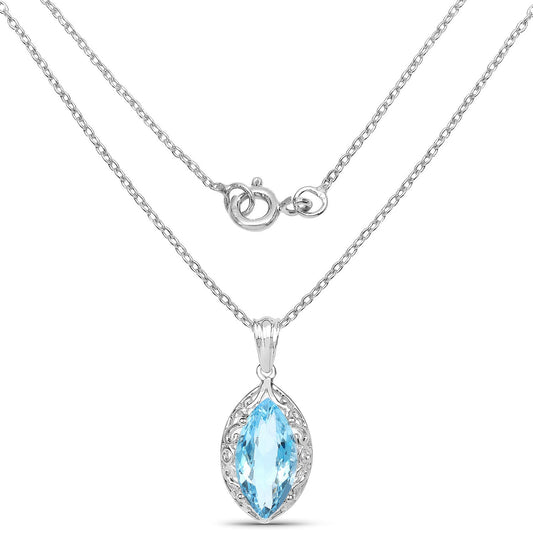 8.22 Carat Genuine Swiss Blue Topaz .925 Sterling Silver Pendant