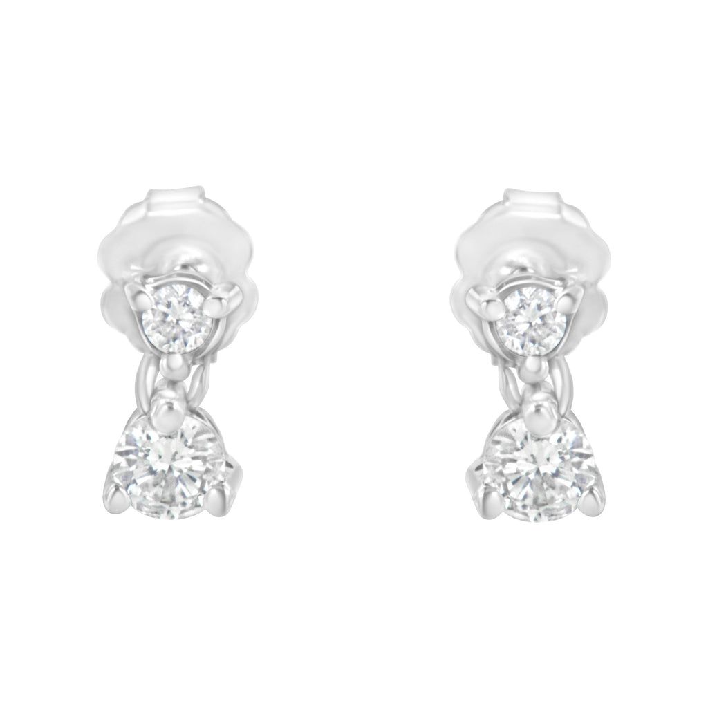 14KT White Gold 1/2 cttw Double Diamond Dangle Stud Earrings (H-I, I1-I2)