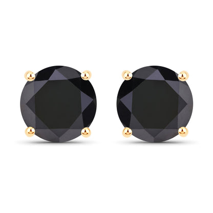 4.30 Carat Genuine Black Diamond 14K Yellow Gold Earrings