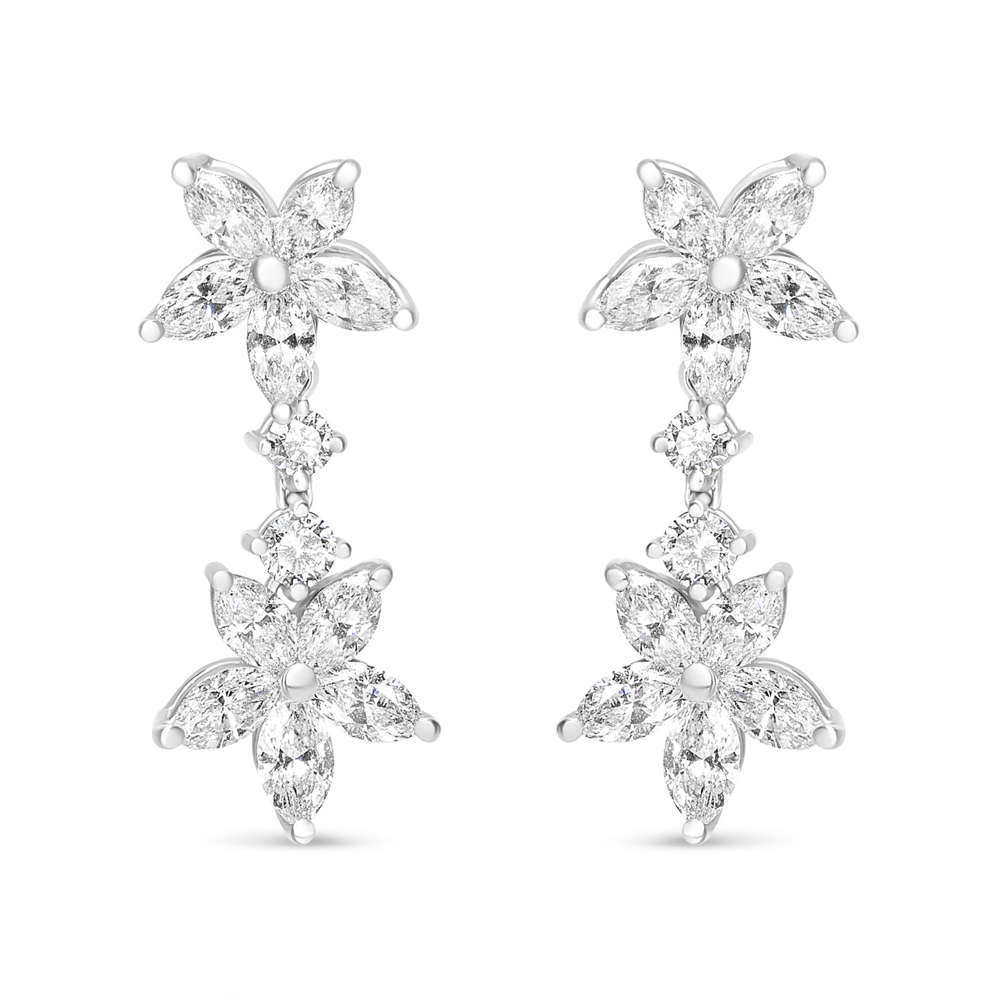 18k White Gold 6.0 Cttw Marquise Diamond Floral Dangle Drop Earrings (E-F Color, VS1-VS2 Clarity)