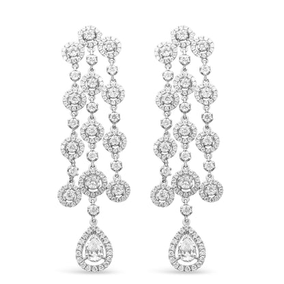 18K White Gold 4 3/4 Cttw Diamond Double Teardrop Waterfall Dangle Earrings (H-I Color, VS1-VS2 Clarity)