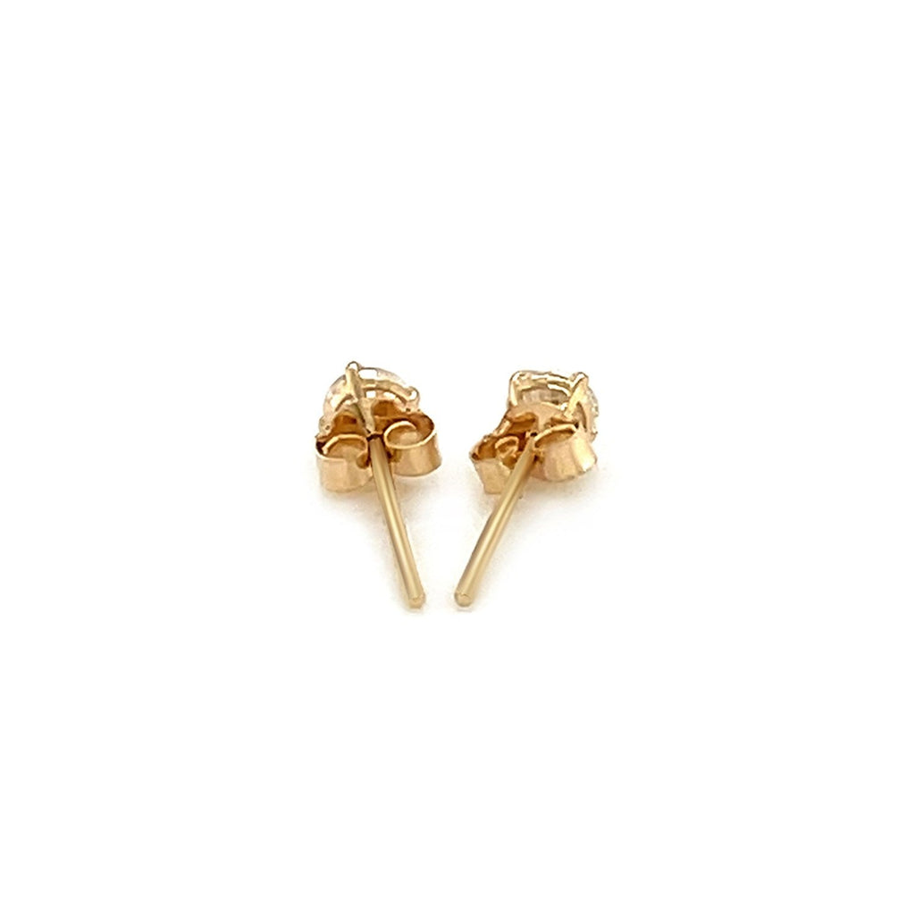 14k Yellow Gold Stud Earrings with White Hue Faceted Cubic Zirconia