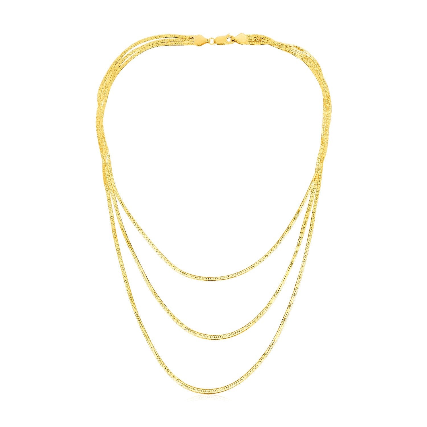 14k Yellow Gold Three Strand Herringbone Chain Necklace