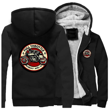 2023 Winter Men Thick Sweatshirt Full Throttle Cafe Racer Rockabilly Biker Zipper Jacket Fleece Warm Mens Thicken Hoodies