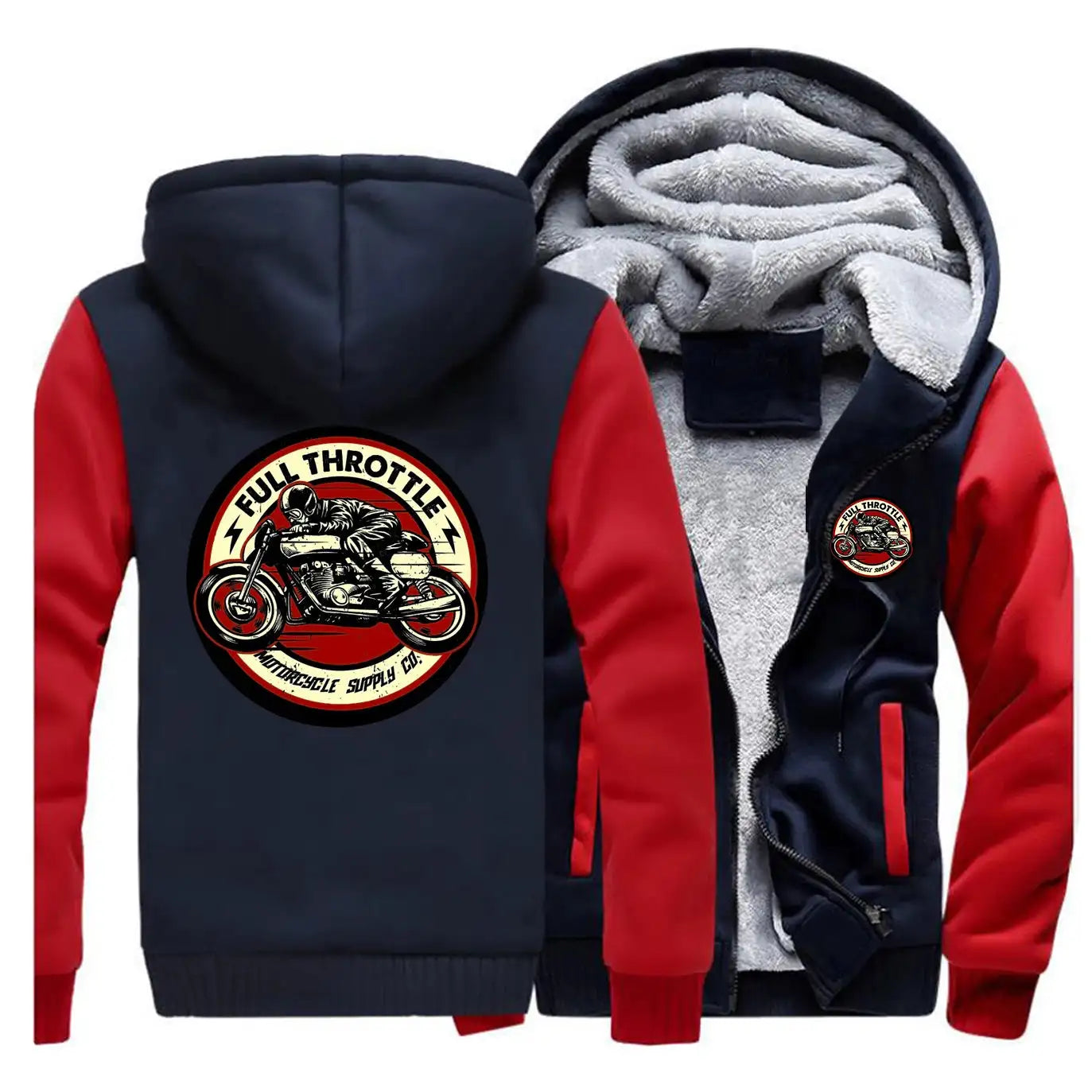 2023 Winter Men Thick Sweatshirt Full Throttle Cafe Racer Rockabilly Biker Zipper Jacket Fleece Warm Mens Thicken Hoodies