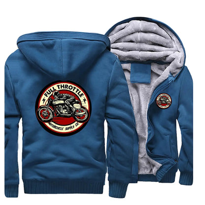 2023 Winter Men Thick Sweatshirt Full Throttle Cafe Racer Rockabilly Biker Zipper Jacket Fleece Warm Mens Thicken Hoodies