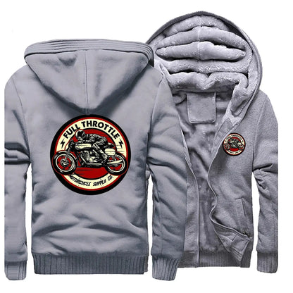 2023 Winter Men Thick Sweatshirt Full Throttle Cafe Racer Rockabilly Biker Zipper Jacket Fleece Warm Mens Thicken Hoodies