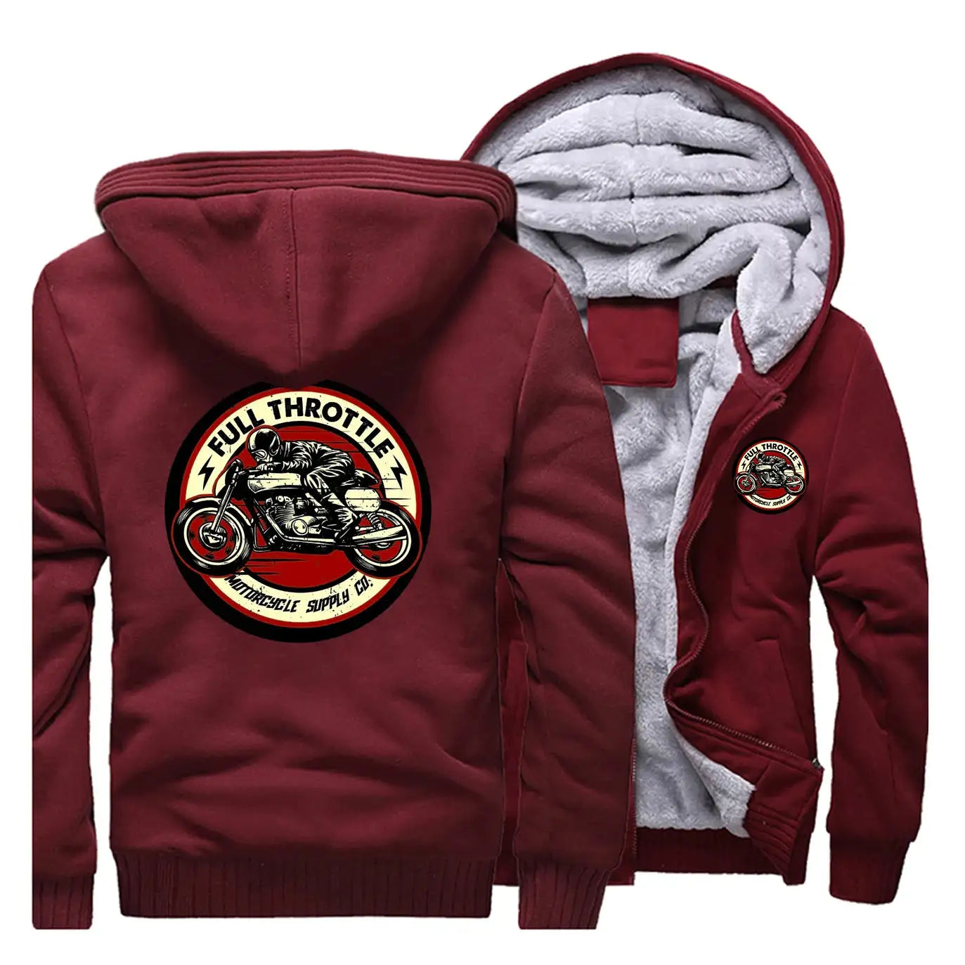 2023 Winter Men Thick Sweatshirt Full Throttle Cafe Racer Rockabilly Biker Zipper Jacket Fleece Warm Mens Thicken Hoodies