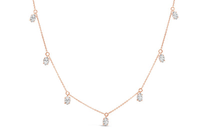 14K Rose Gold 1 3/8 Cttw Oval Lab Grown Diamond Dangle Station Necklace - 17" Inches
