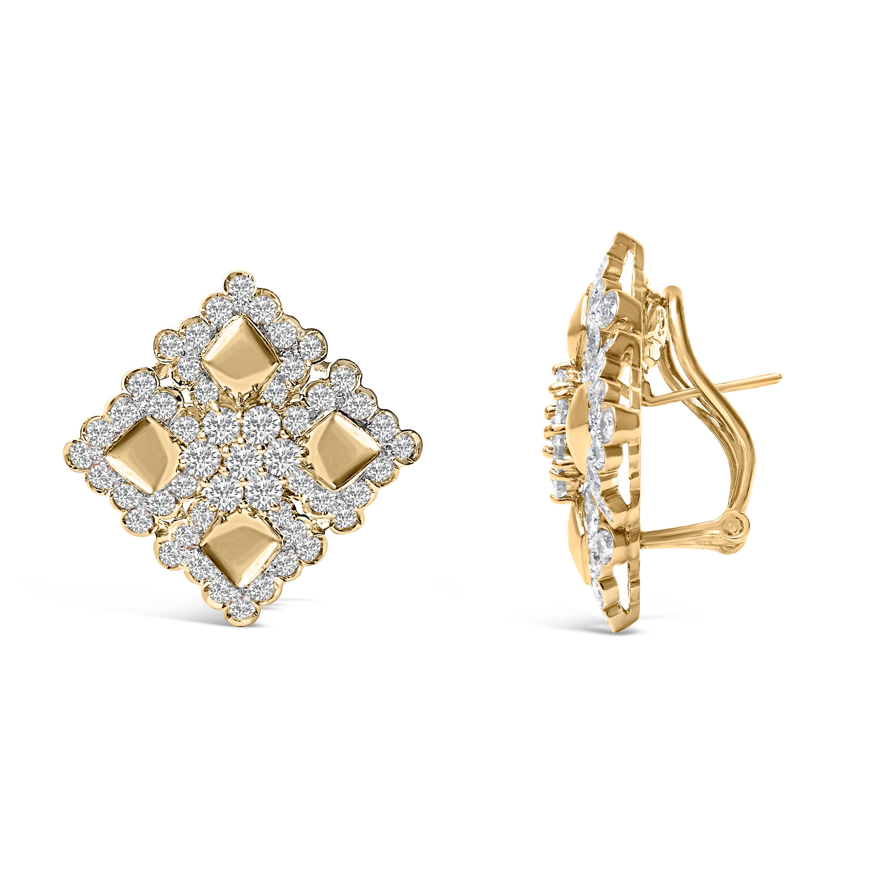 18K Yellow Gold Diamond 5 1/5 Cttw Geometric Cluster Stud Earrings
