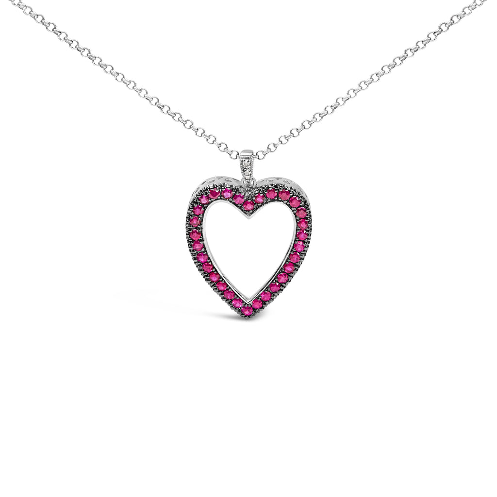 18K 1/3 Cttw Diamond and Red Ruby Open Heart with Black Rhodium 18" Pendant Necklace (G-H Color, VS2-SI1 Clarity)