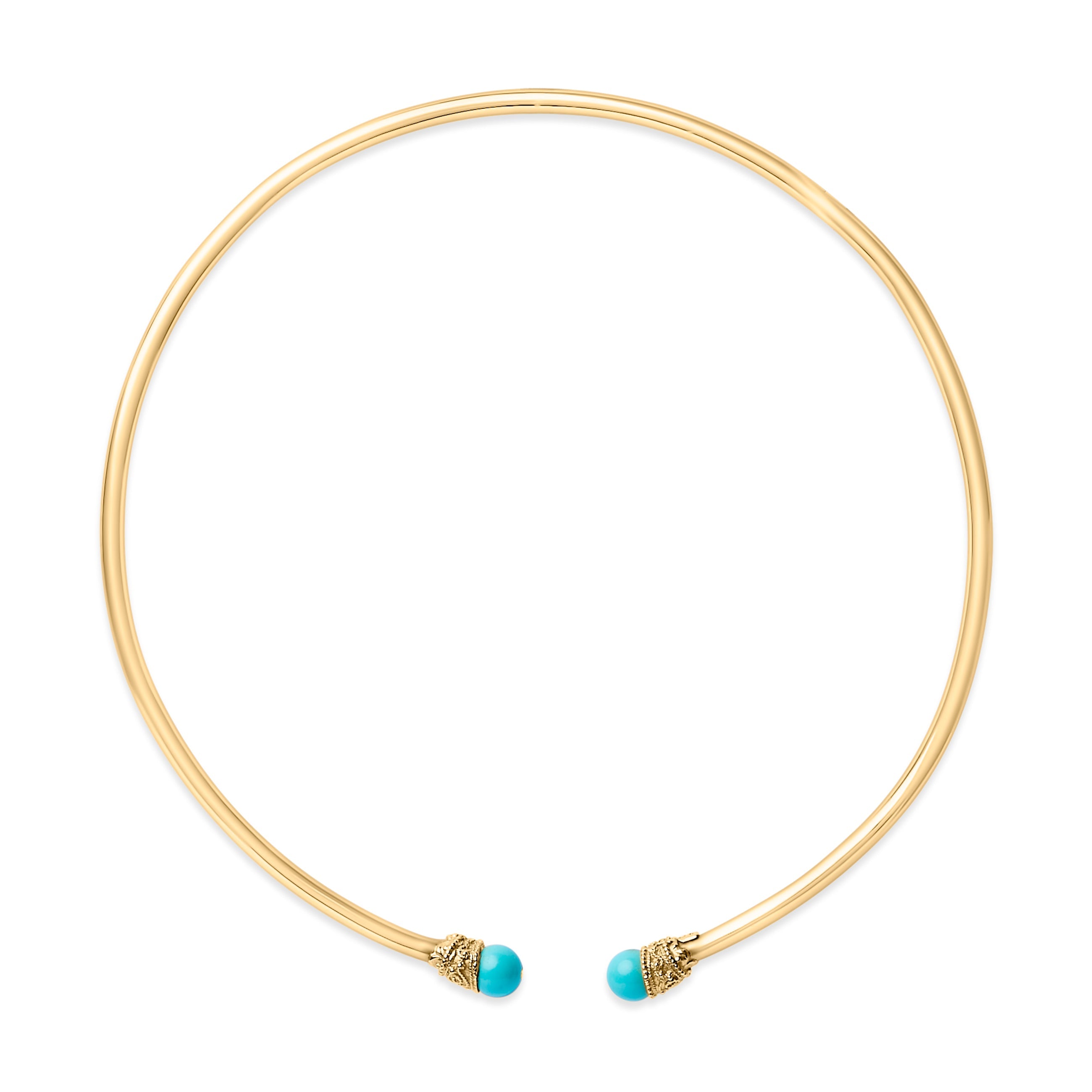 18K Yellow Gold Sculpted Collar Necklace with Turquoise Cabochon Ends