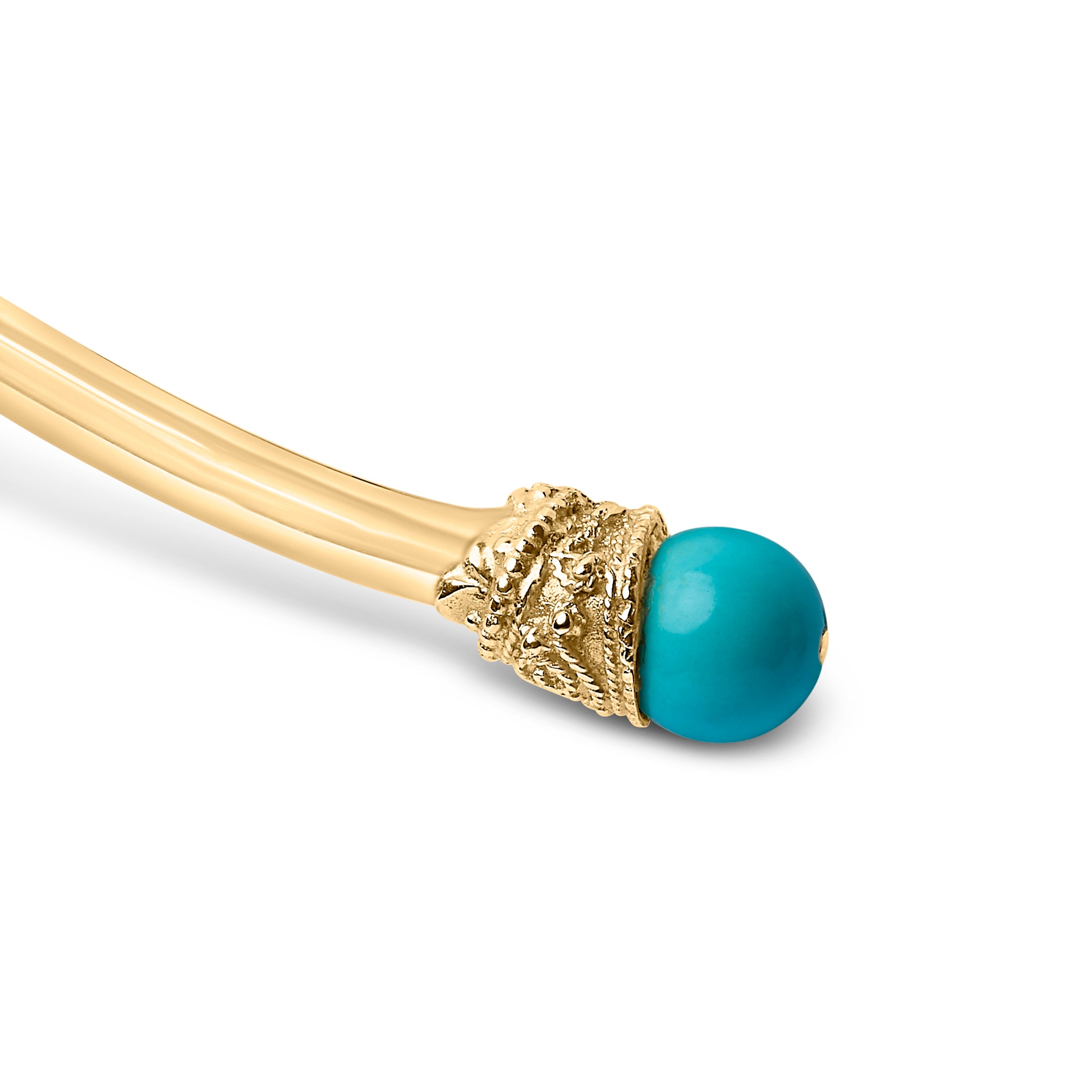 18K Yellow Gold Sculpted Collar Necklace with Turquoise Cabochon Ends