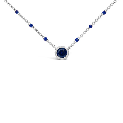 Sterling Silver Created Sapphire Bead Chain Necklace 18 Inch