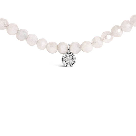 Sterling Silver Moonstone Bead Station Necklace with Diamond Accent