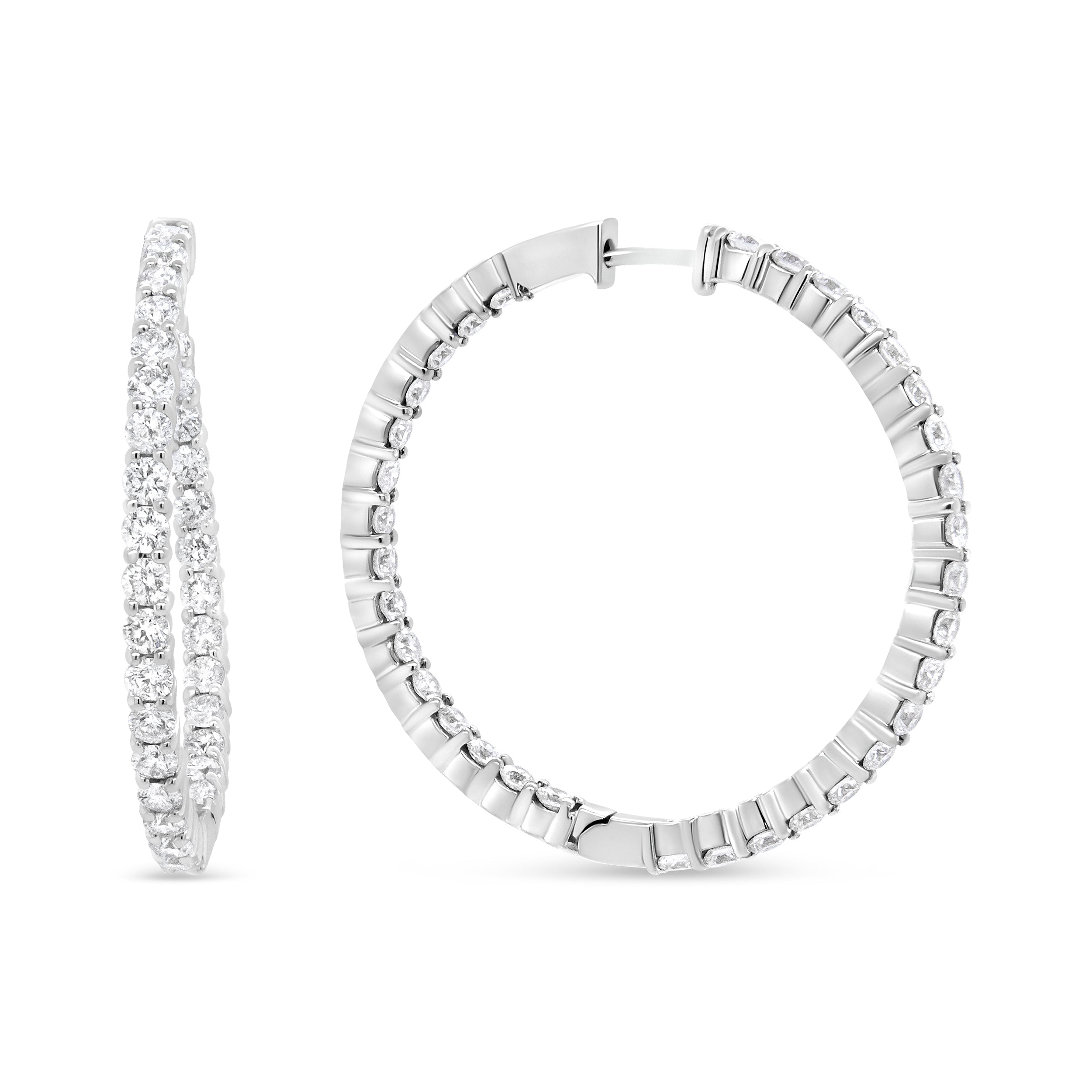 18K White Gold 3 5/8 Cttw Round Diamond Curved Inside-Outside Hoop Earrings (F-G Color, VS1-VS2 Clarity)