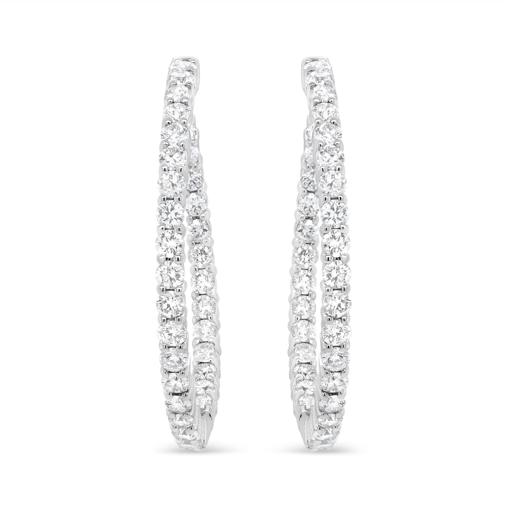 18K White Gold 3 5/8 Cttw Round Diamond Curved Inside-Outside Hoop Earrings (F-G Color, VS1-VS2 Clarity)