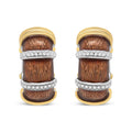 18K Yellow and White Gold Flash Plated .925 Sterling Silver Clear Brown Enamel 9/10 Cttw Round Diamonds Huggie Hoop Earrings (F-G Color, VS1-VS2 Clarity)