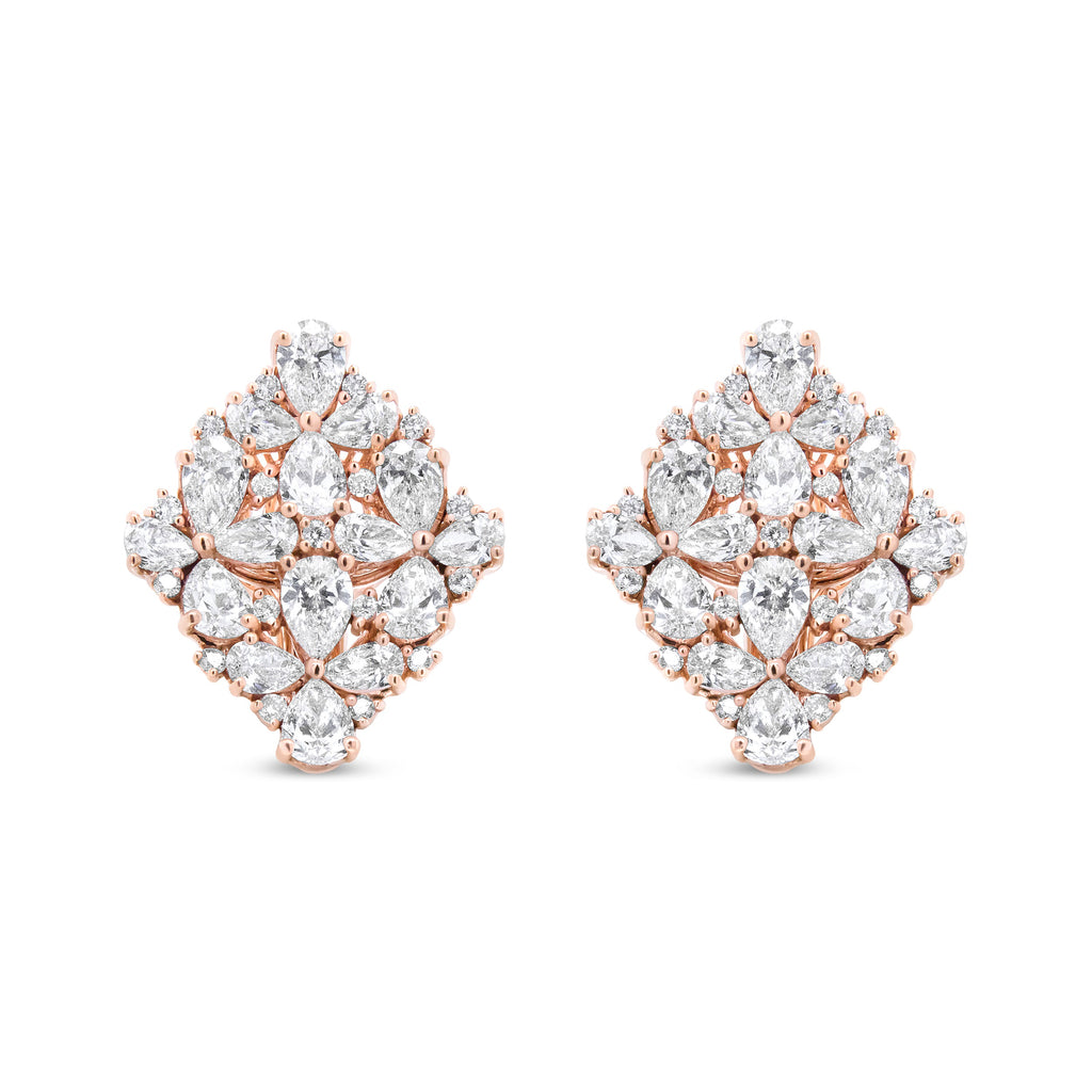 18K Rose Gold 8 1/3 Cttw Pear and Round Diamond Floral Cluster Omega Earrings (F-G Color, VS1-VS2 Clarity)