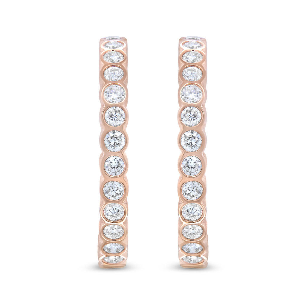 18K Rose Gold 1 Cttw Round Bezel-Set Diamond Hoop Earrings (F-G Color, VS1-VS2 Clarity)