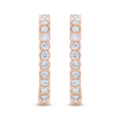 18K Rose Gold 1 Cttw Round Bezel-Set Diamond Hoop Earrings (F-G Color, VS1-VS2 Clarity)