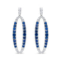 18K White Gold 1.11 Cttw Blue Round Diamond and Blue Sapphire Openwork Oval Shaped Dangle Earrings (F-G Color, VS1-VS2 Clarity)