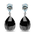 18K White Gold 1/5 Cttw Diamond with Pear Cut Sky Blue Topaz and Pear-Cut Black Onyx Gemstone Dangle Earring (G-H Color, SI1-SI2 Clarity)