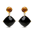 18K Yellow Gold 1/5 Cttw Diamond with Round Yellow Citrine and Cushion Cut Black Onyx Gemstone Dangle Earring (G-H Color, SI1-SI2 Clarity)