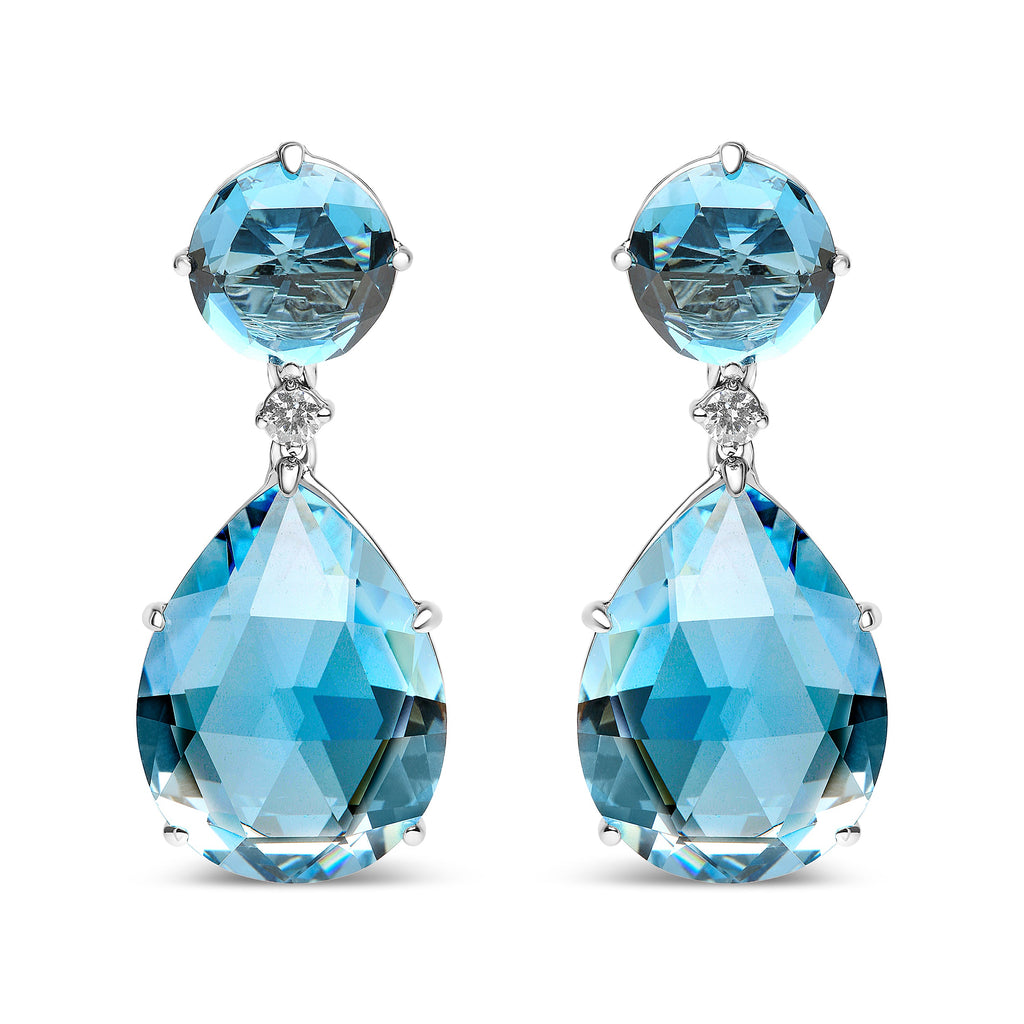 18K White Gold 1/5 Cttw Diamond with Round London Blue Topaz and 20 x 15mm Pear Cut Sky Blue Topaz Gemstone Dangle Earring (G-H Color, SI1-SI2 Clarity)