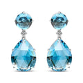 18K White Gold 1/5 Cttw Diamond with Round London Blue Topaz and 20 x 15mm Pear Cut Sky Blue Topaz Gemstone Dangle Earring (G-H Color, SI1-SI2 Clarity)