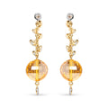 18K Yellow Gold 2/3 Cttw Round Bezel Diamond and 25mm Ball Shaped Yellow Citrine Gemstone Dangle Stud Earring (Brown and G-H Color, SI1-SI2 Clarity)
