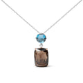 18K Rose and White Gold Diamond Accent and London Blue Topaz and Cushion Cut Smoky Quartz Gemstone Dangle Drop 18" Pendant Necklace (G-H Color, SI1-SI2 Clarity)