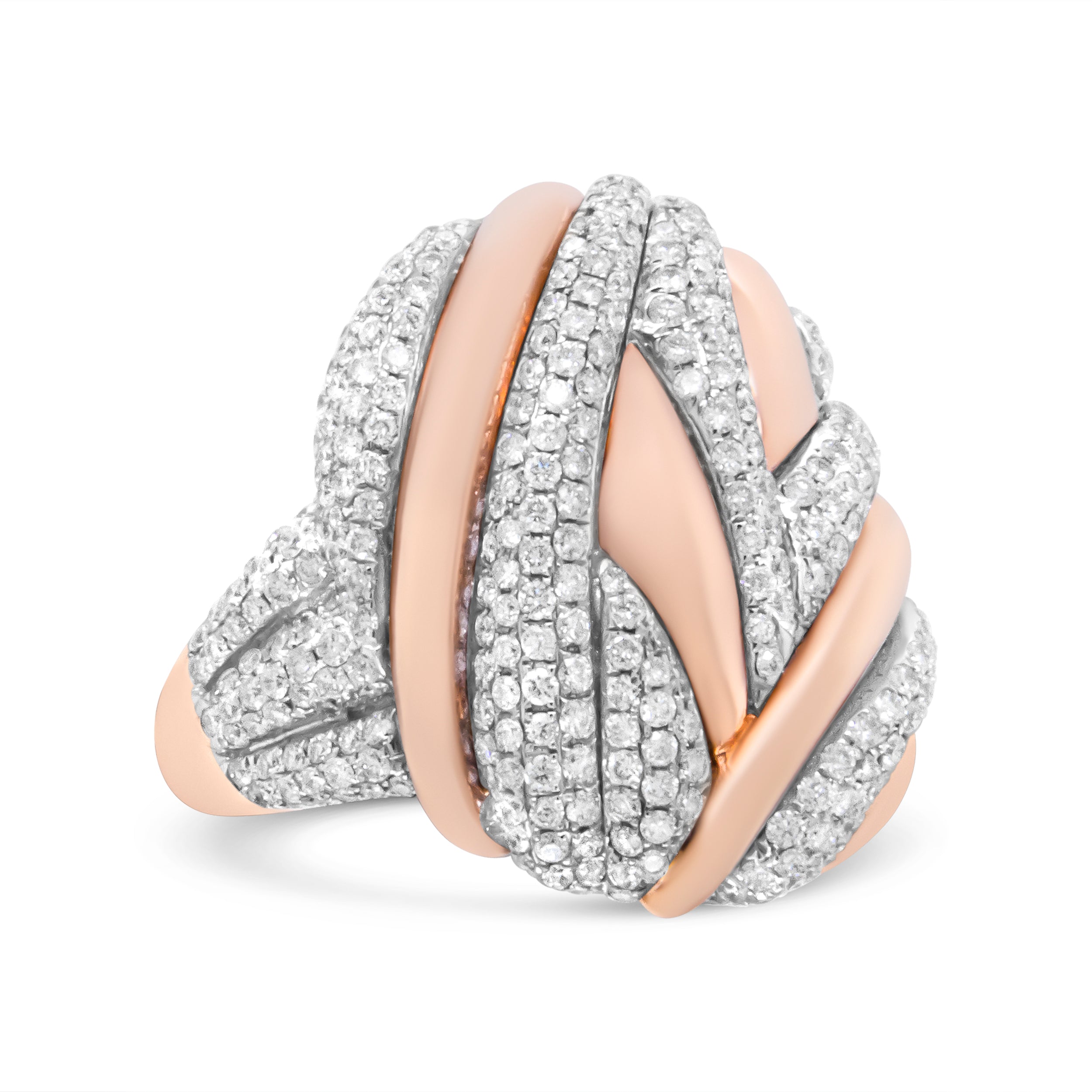 18K Rose and White Gold 1 7/8 Cttw Diamond and Gold Textured Dome Cocktail Ring (F-G Color, VS1-VS2 Clarity) - Size 6.5