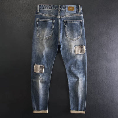 Retro Beggar Ripped Patch Jeans For Men