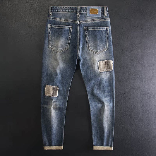 Retro Beggar Ripped Patch Jeans For Men