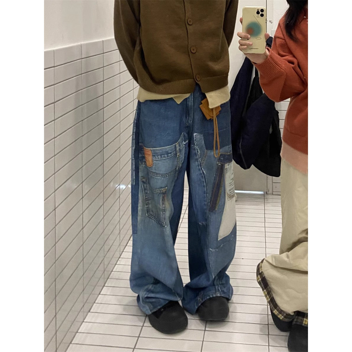 American Retro Independent Design Loose Straight Jeans Men