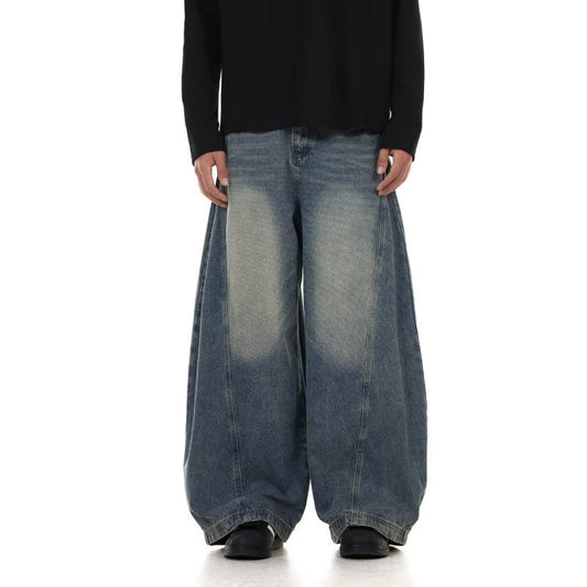 Men's American Retro Washed Design Wide Leg Loose Jeans