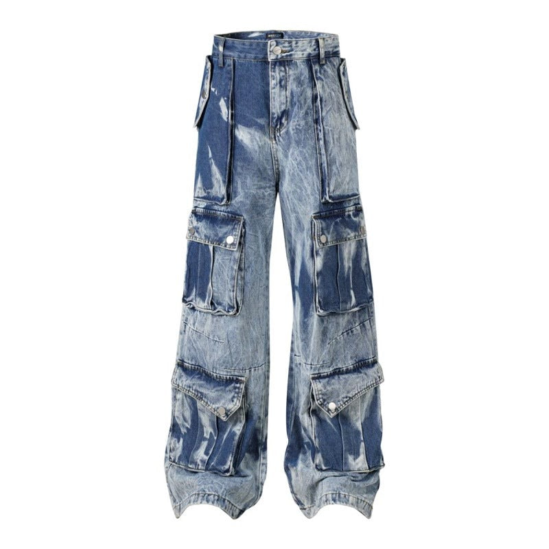 Washed Multi-pocket Design Straight Men's Jeans