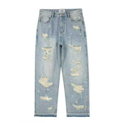 Water Washed Hole Retro Street Wide Leg Jeans