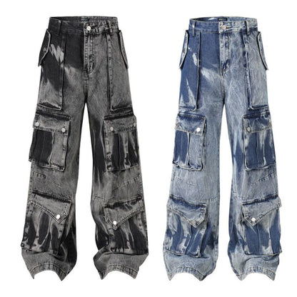 Washed Multi-pocket Design Straight Men's Jeans