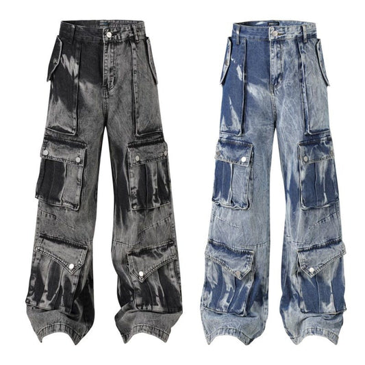 Washed Multi-pocket Design Straight Men's Jeans